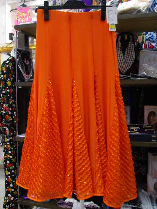 20150909　0315　オレンジ地　貼りスパンコールのワッフル地スカート　Ｆサイズ