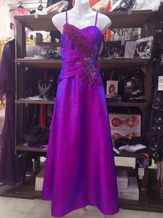 20160213　0067　パープル地　刺繍とコサージュの姫ドレス　Ｆサイズ