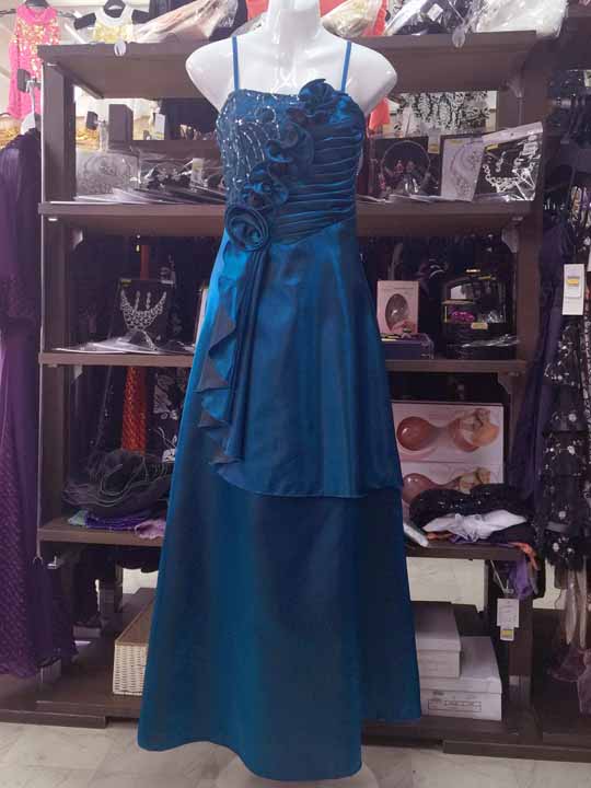 20160213　0067　ブルー地　スパンコール刺繍とプリーツの姫ドレス　Ｆサイズ