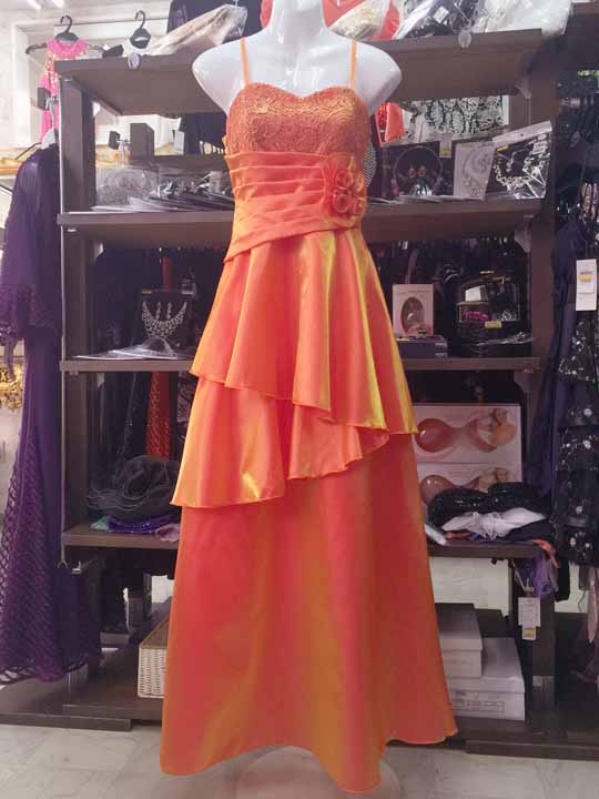 20160213　0140　オレンジ地　ゴールドのシャドウ刺繍姫ドレス　Ｆサイズ