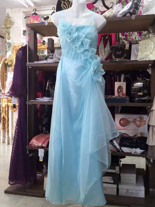 20160413　6301　ライトブルー地　斜めラインローズとオーガンジー重ねのふんわり姫ドレス　Ｆサイズ