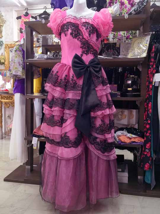 20160829　3005　ピンク地　フリルとレース刺繍のティアードプリンセスゴージャスドレス　ビックリボン付き　Ｆサイズ