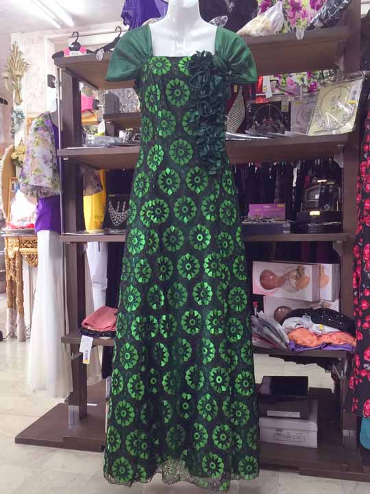20160829　8257　グリーン地　フラワーレース刺繍のロングドレス　Ｍサイズ