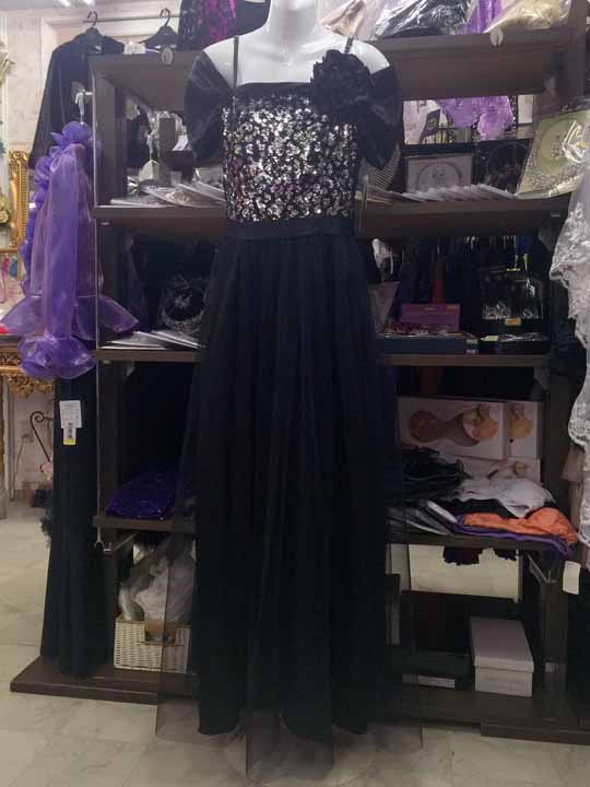 20170306　4339　ブラック地スパンコールデザインロングドレス　Ｍサイズ